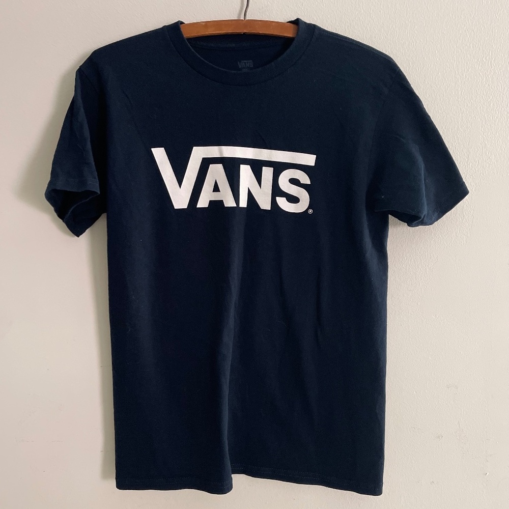 Vans Classic Logo T-Shirt Navy Blue Adult Small Skater Streetwear Retro Summer
